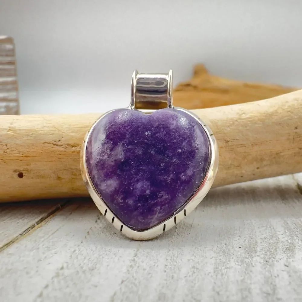 Natural Purple Lepidolite 925 Sterling Silver Pendant